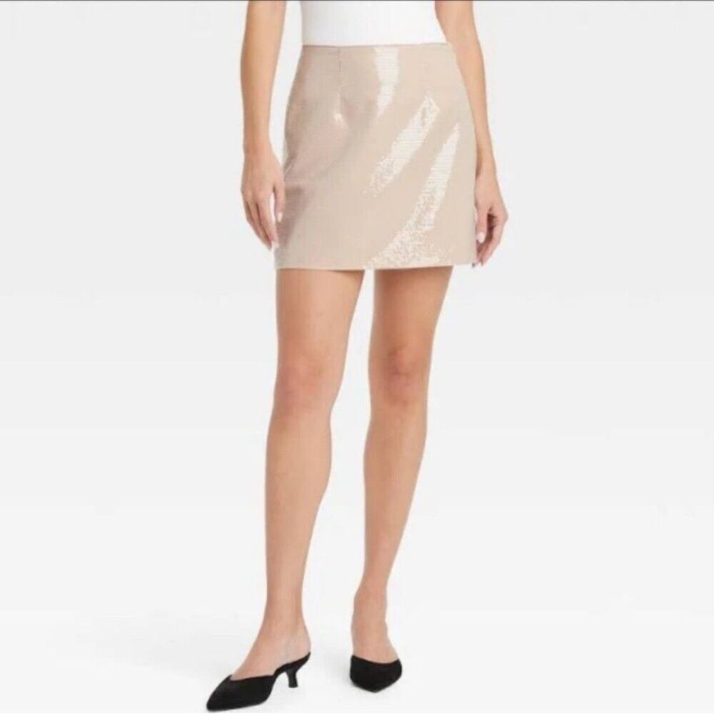 Women's Sequin Party Mini Skirt - A‎ New Day Tan 2